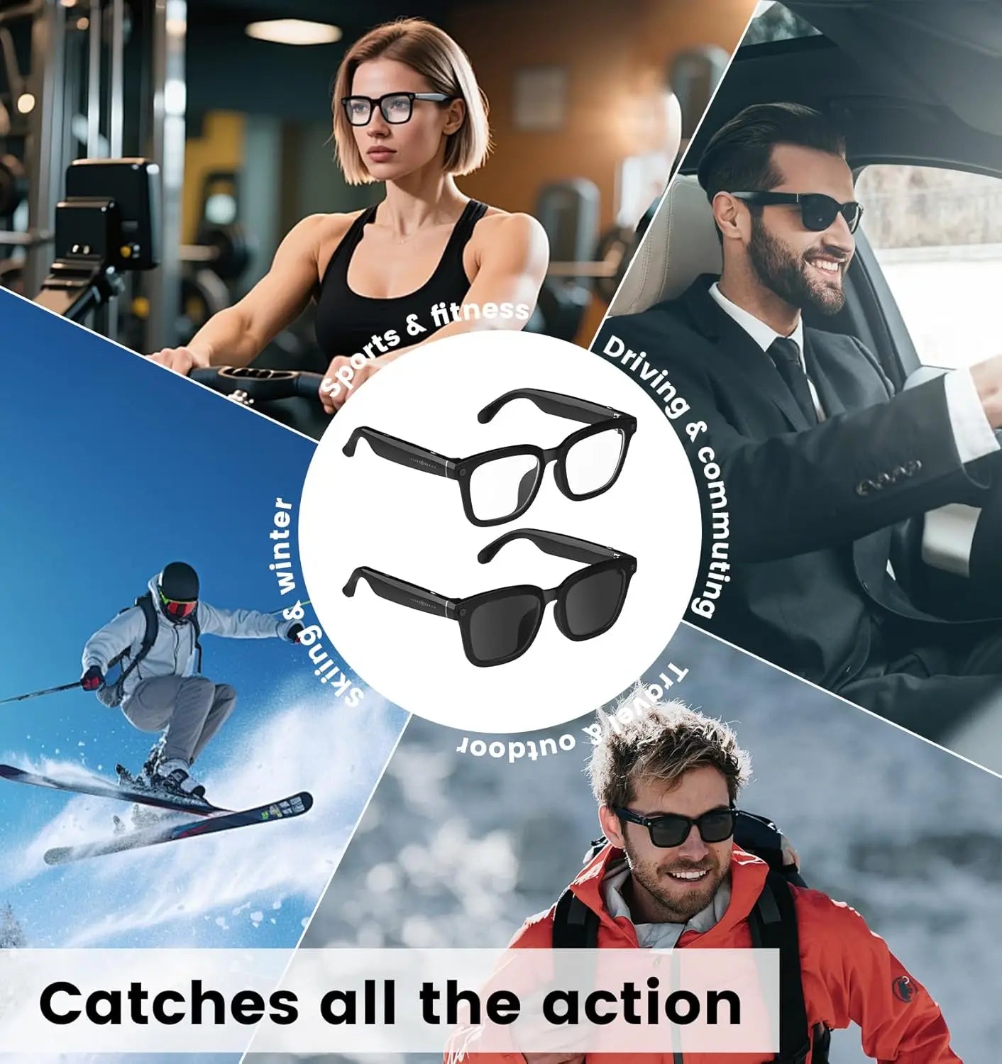 Wireless BT Smart Glasses JS-01Pro 2K Camera with ENC Noise Reduction Supports Real-Time AI Smart & HD Recording