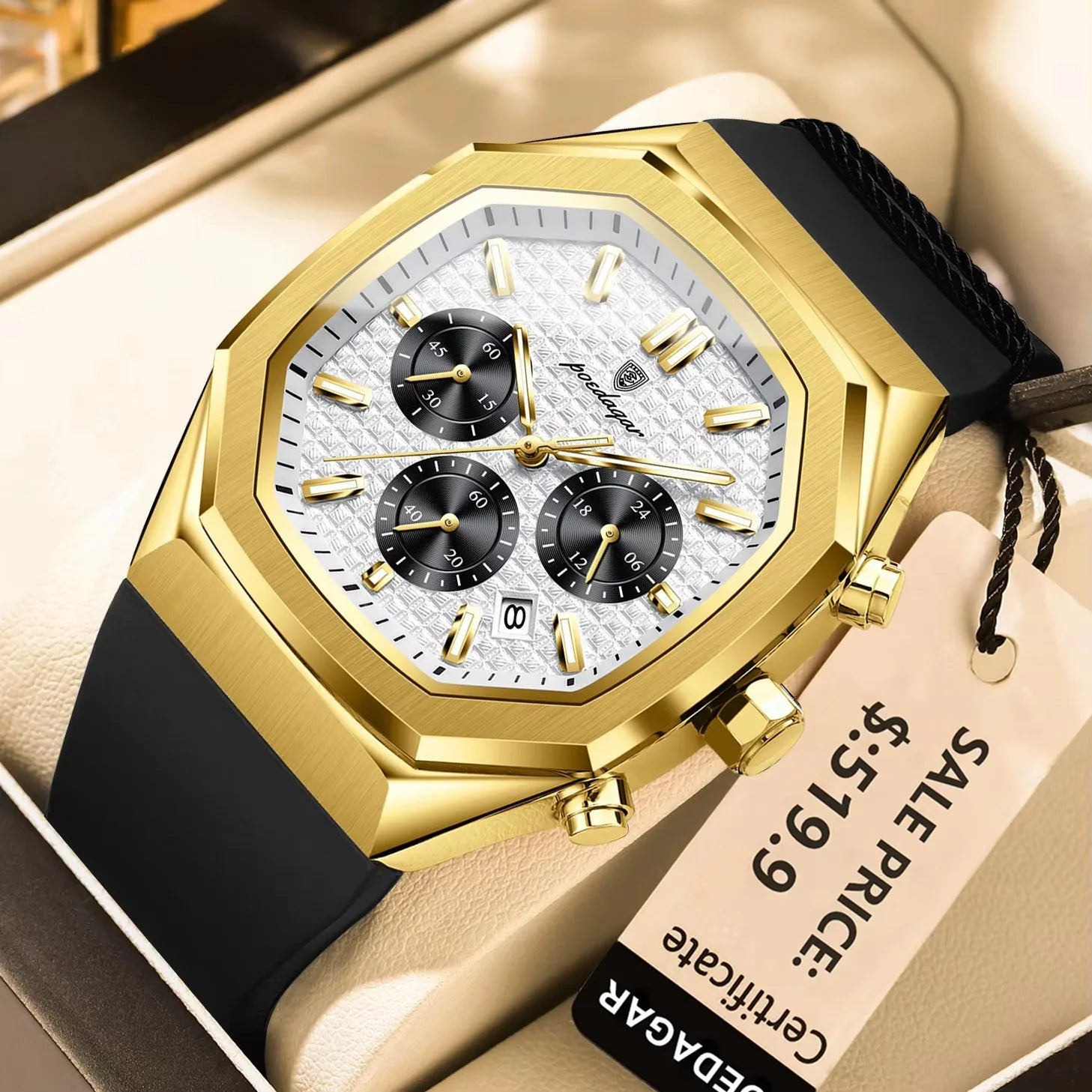 POEDAGAR 893 Luxury Watch Male Soft Silicone Strap Sports Man Wrist Waterproof Luminous Chronograph Date Quartz Men's Watches