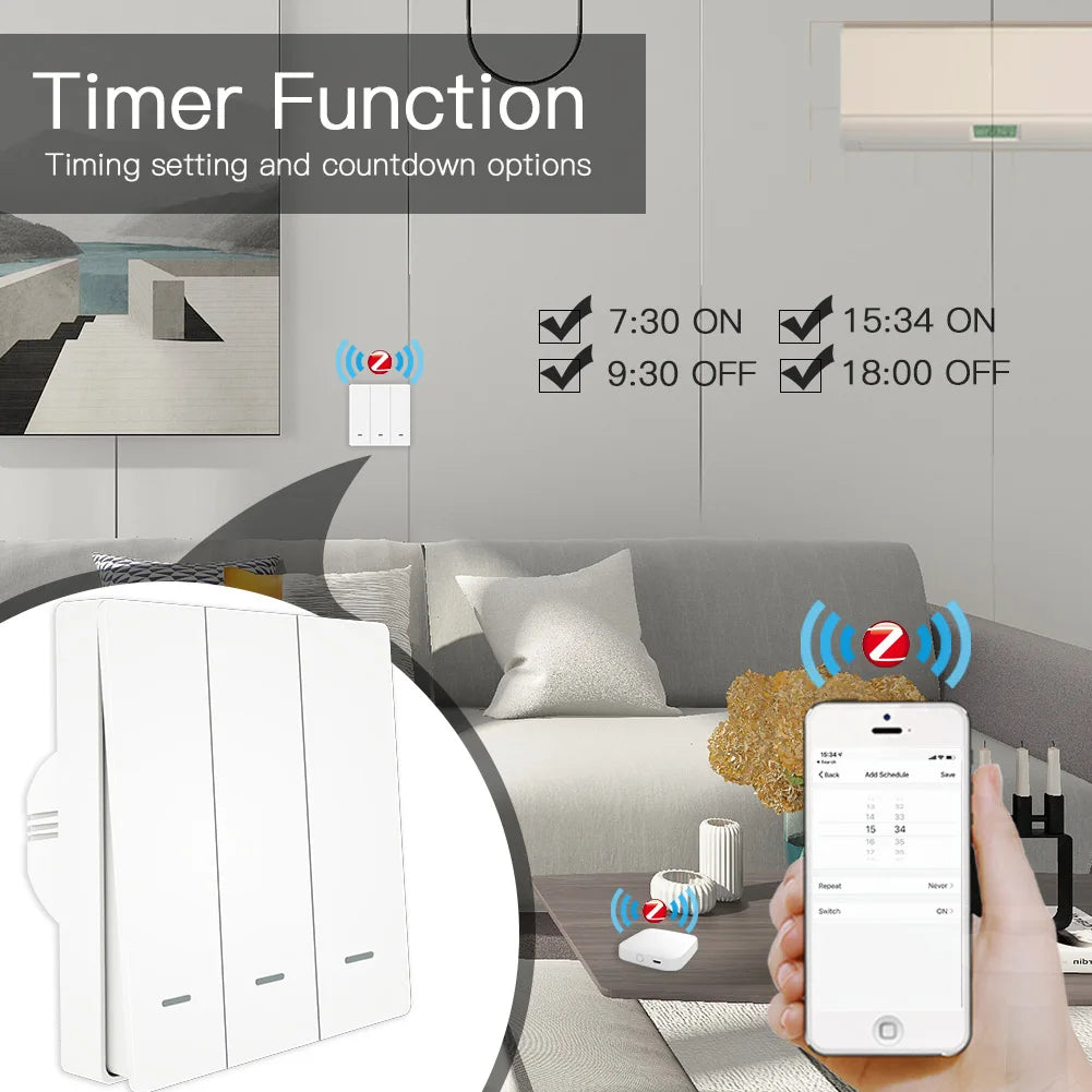 No Neutral No Capacitor Zigbee Push Button Light Wall Switches Tuya Smart Wireless Remote Control Smart Home
