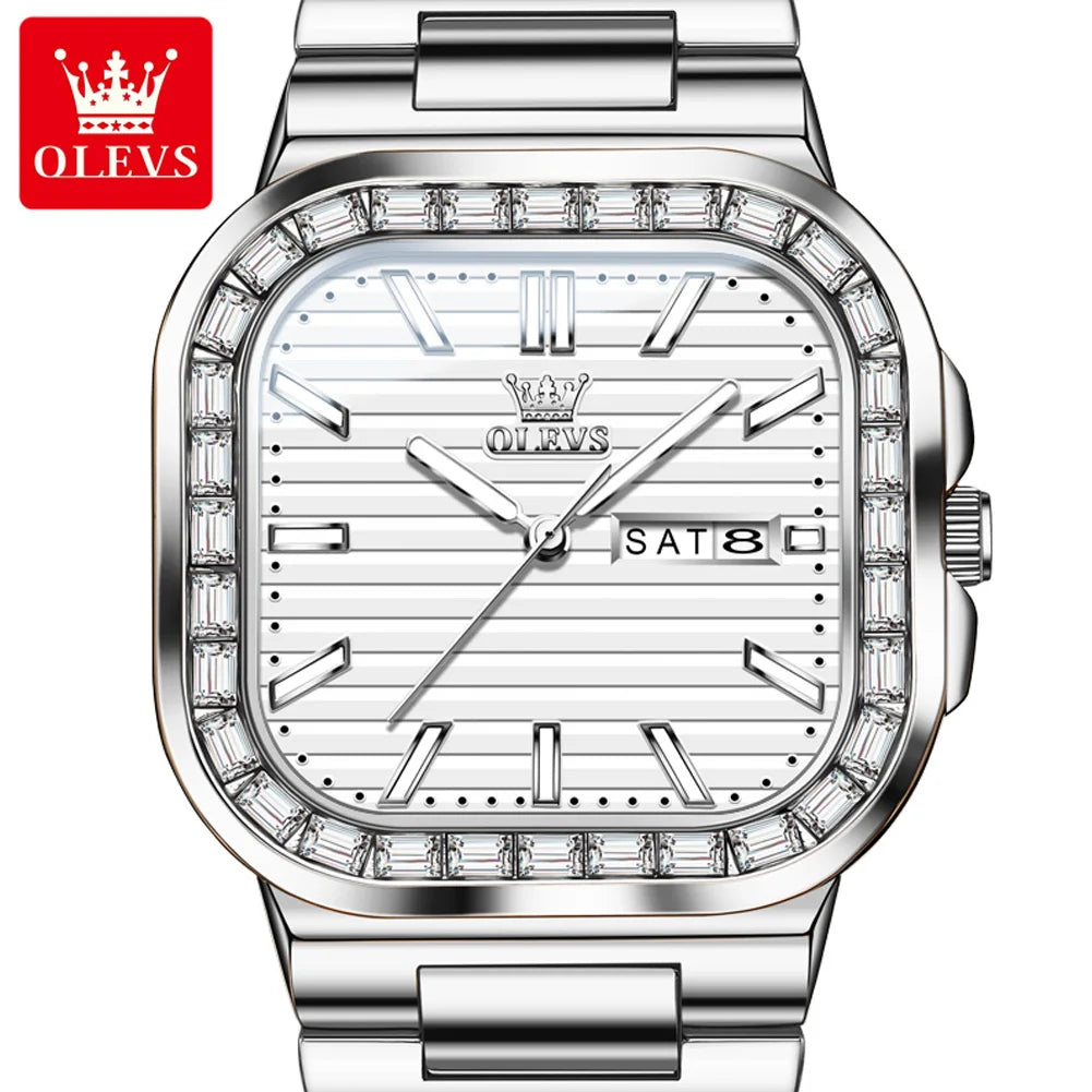 Hot OLEVS Men's Watches Rose Gold Quartz Watch for Man Waterproof Dial Square Wristwatch 9966 Original Movement Male Week Date