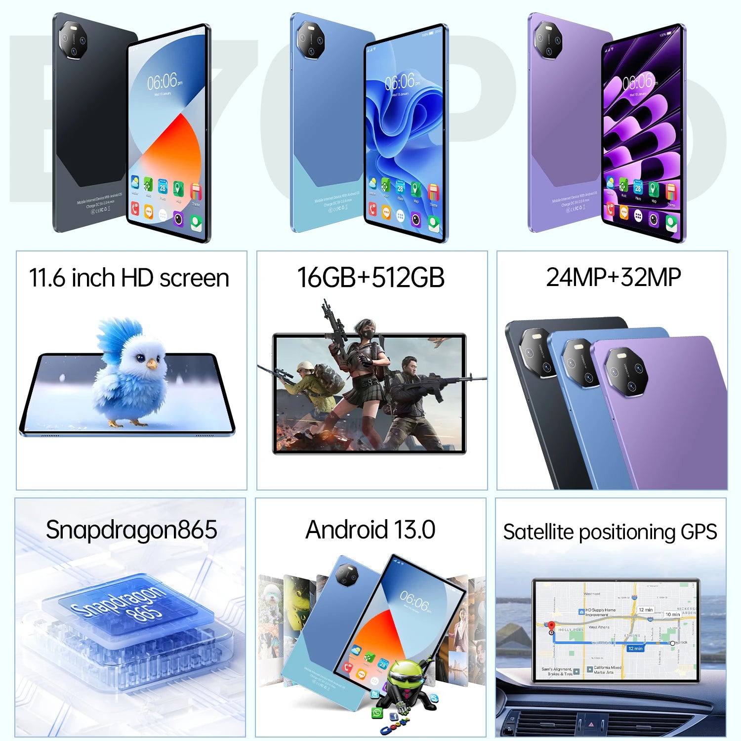 E70 Pro MTK Octa Core Processor 12000mAh Battery Tablet PC With 11.6-inch HD Screen 16GB+512GB Storage  Android 13 System