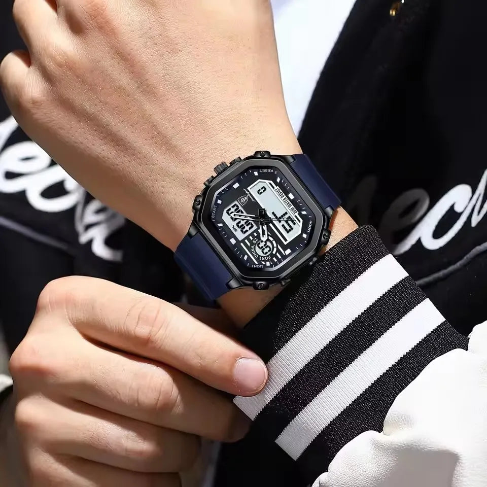 POEDAGAR 993 Sports LED Men Watch Waterproof Luminous Square Man Wristwatch Silicone Strap Electronic Quartz Men's Watches