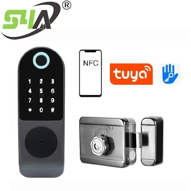 Double Cylinder Smart Home Electronic Smart Garage Outdoor Fingerprint Door RIM Lock TUYA Sart Locks