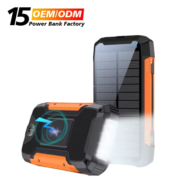 OEM Factory Wholesale 30000mAh Solar Power Bank 22.5W PD20W  Wireless 15W Fast Charge Portable Solar Panel Power Bank for Phone