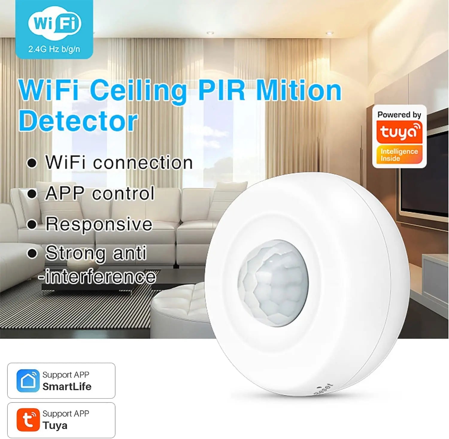 RSH Smart Home Automation WiFi PIR Motion Sensor Home Security Alarm System with Human Body Infrared Detector ZigBee Wireless