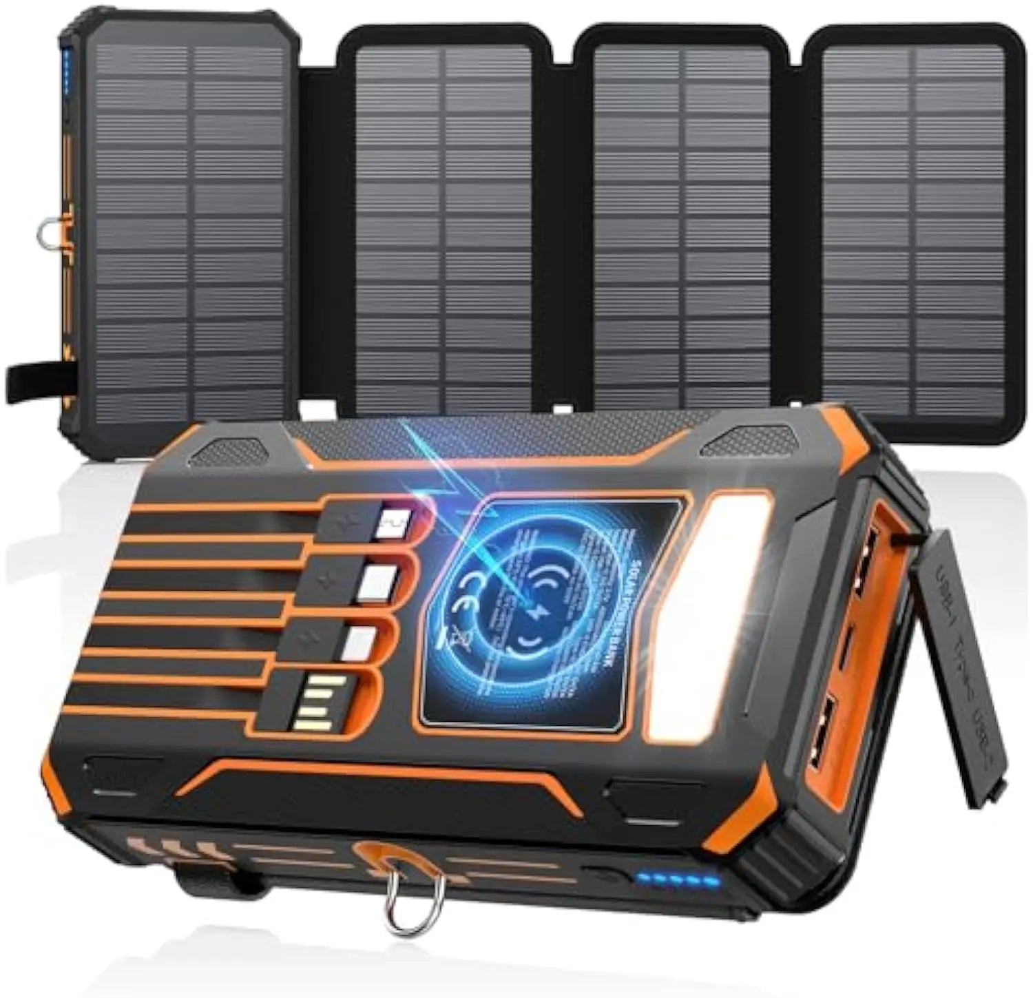 Built in Cables 20000mAh Solar Power Bank with Foldable Solar Panels PD 225W Fast Charging  for Phone and Watch