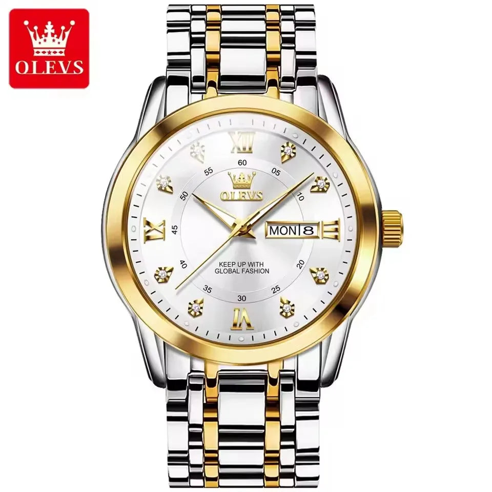 OLEVS 5513 Men's Watches Fashion Gold Hot Quartz Watch for Man Stainless Steel Waterproof Luminous Wrist Watch Date Week