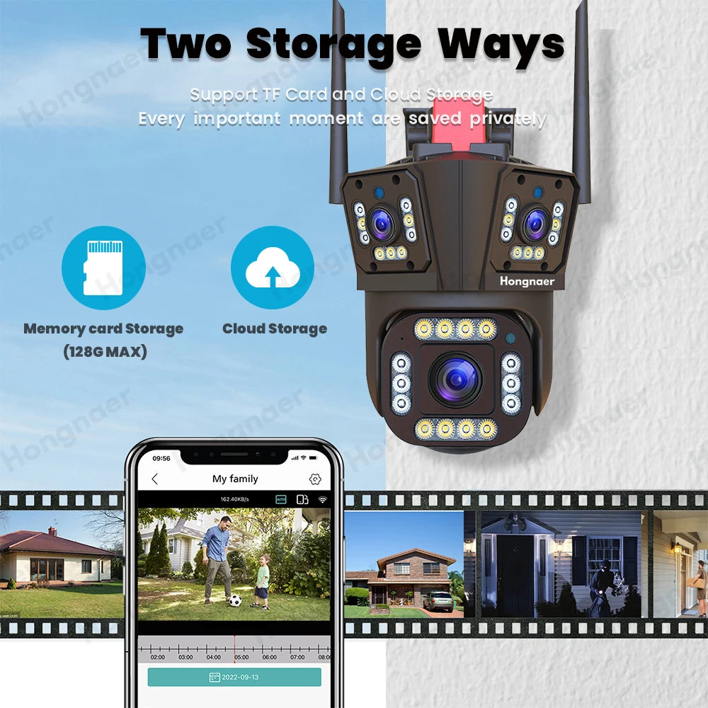 New Trend 12MP WiFi IP 3 Lens PTZ Camera Home Surveillance 6K Outdoor WiFi Security CCTV Network Cameras