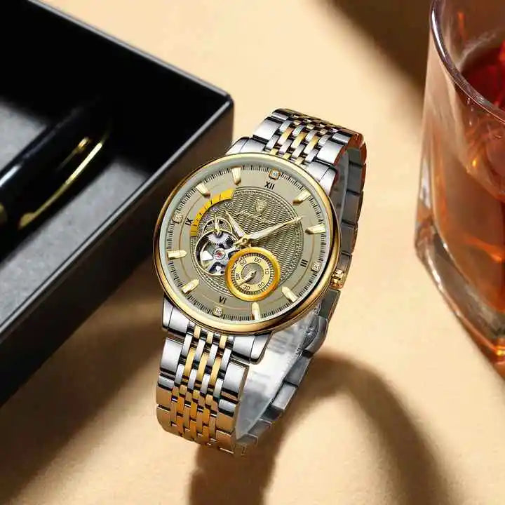 POEDAGAR 1416 Mechanical Stainless Steel Men's Watches Reloj Top Luxury Men Luminous Hollow Tourbillon Automatic Man Wristwatch