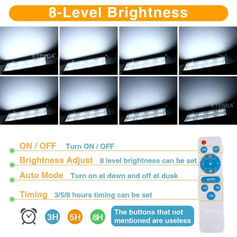 ETENDA 60w 100w 240w 360w 500w Road Lighting Integrated Led Lights Outdoor Waterproof IP67 Solar Lights Outdoor Street