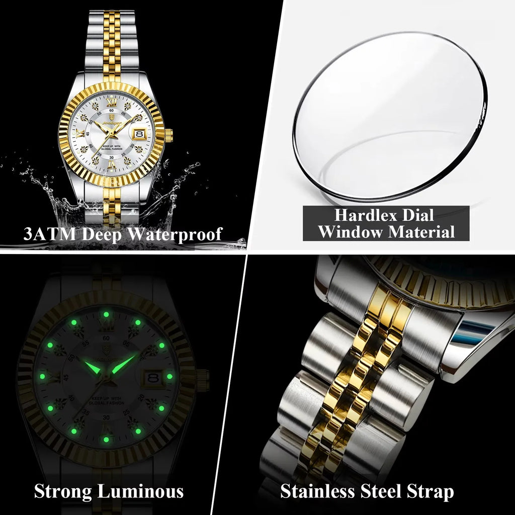 POEDAGAR 780 Luxury Elegant Watch for Women Waterproof Luminous Date Ladies Watch Stainless Steel Quartz Women's Watches Girls