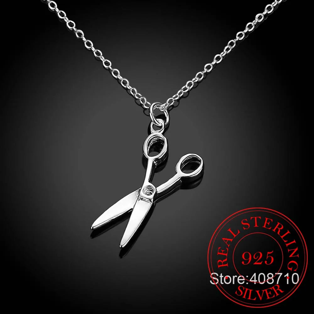 New Fashion 925 Sterling Silver Cool Punk Scissors Pendant Necklace Men's Necklace