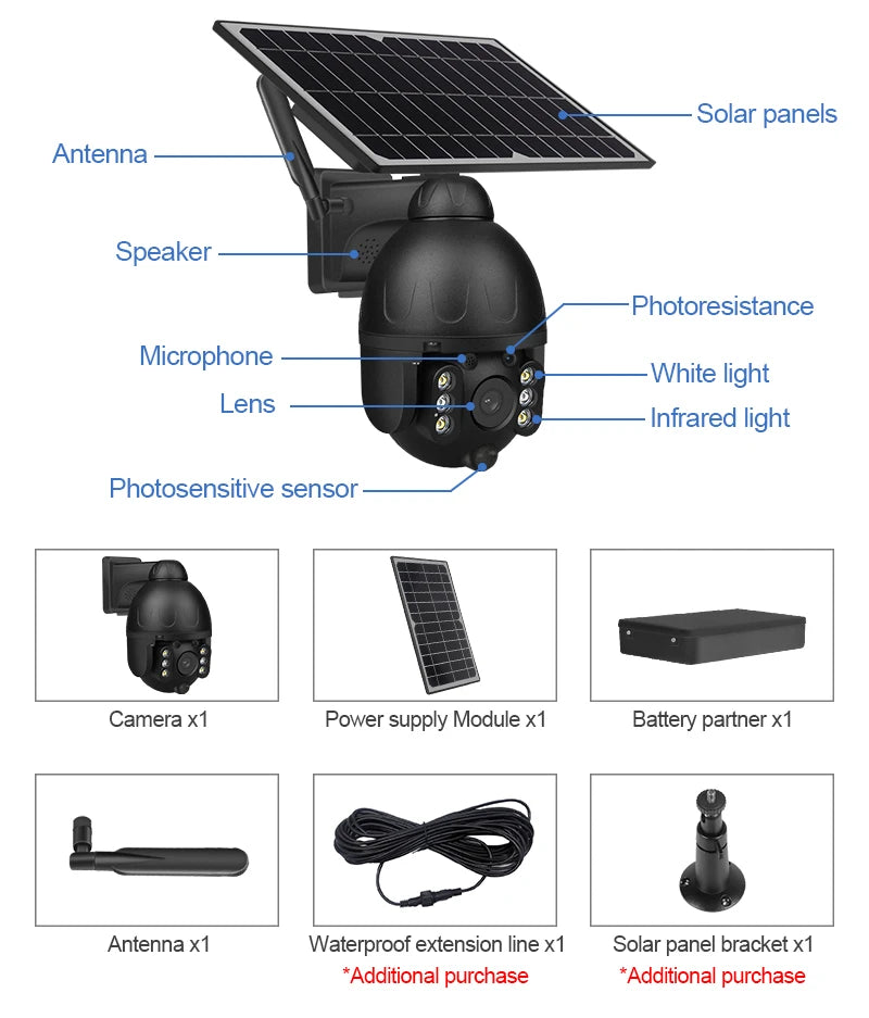 1080P Ptz Solar 4G Wifi Camera Solar Motion Detection Energy System Full Metal Casing 4G Solar Camera