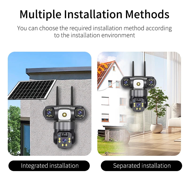 Rscamcom V380pro 6MP 4g Sim Card Three Lens Solar Wireless Cameras Outdoor Cctv Ptz Surveillance Security Camera Solar
