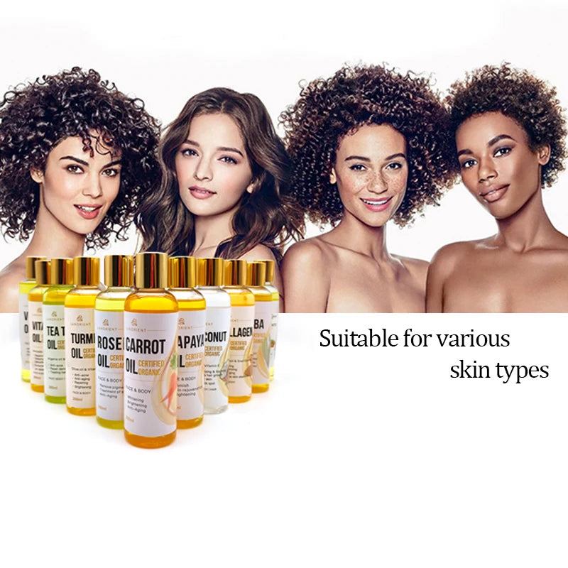 100% Natural Organic Body Care Oil Arbutin Papaya Carrot Turmeric Jojoba Coconut Collagen Skin Care Essential Oil for Women
