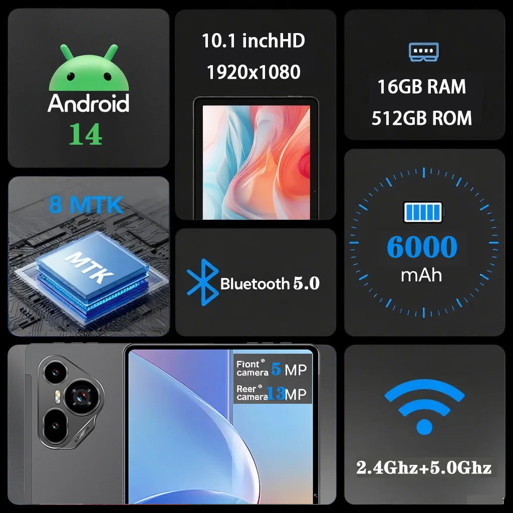 11-Inch 7 Ultra 16GB+1TB 5G Wifi Nano SIM Android PC Tablet MTK Quad Core Processor 4G Network for Gaming Education Business