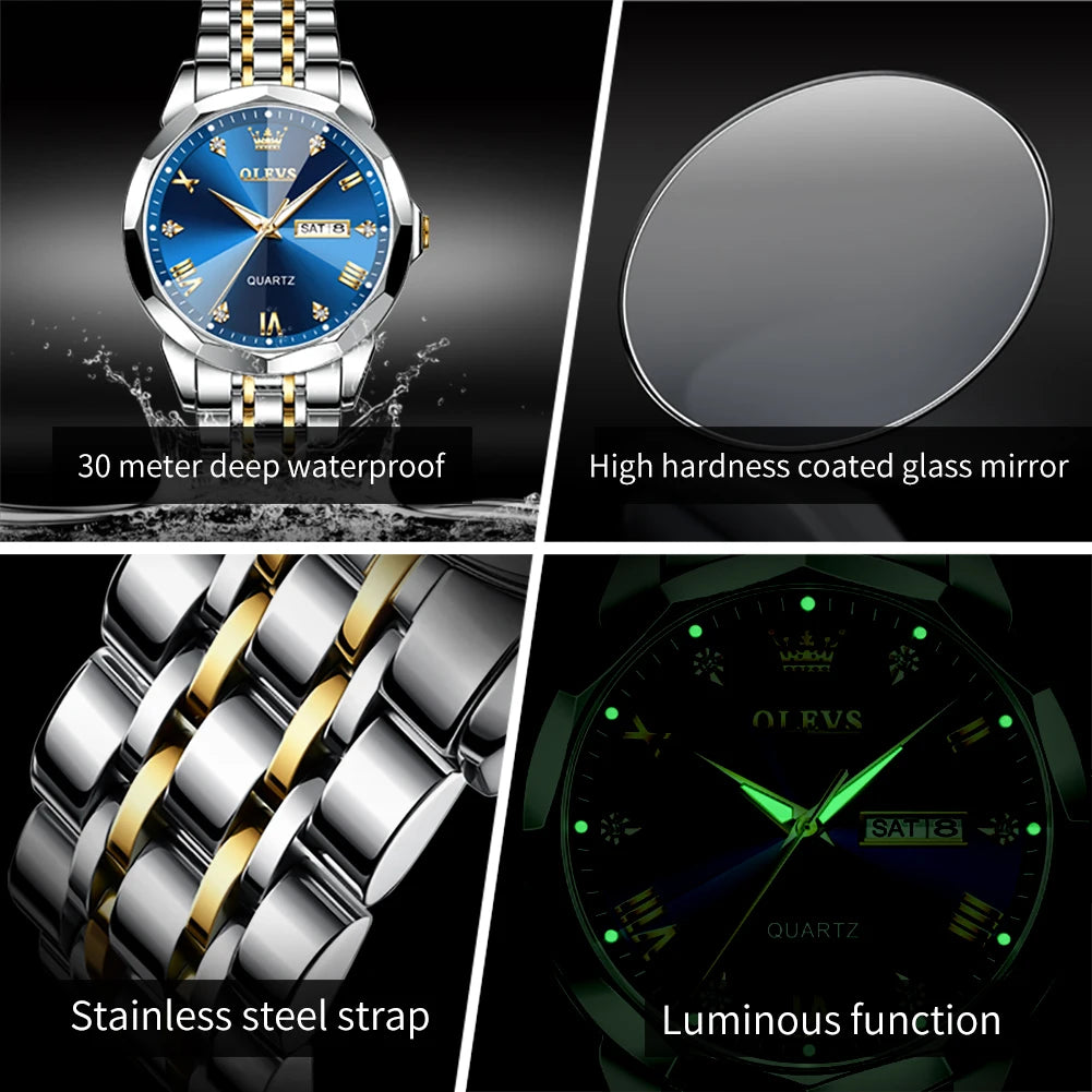 Hot OLEVS 9931 Men's Watches Rhombus Mirror Original Quartz Watch for Man Waterproof Luminous Stainless Steel Smartwatch Male