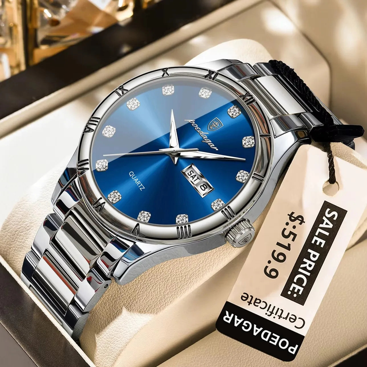 POEDAGAR 878 Waterproof Luminous Man Wristwatch Top Luxury Watch Man Date Week Quartz Stainless Steel Men's Watches Sports Reloj