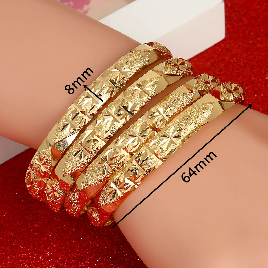 Trendy 4pcs Dubai Bangles for Women Men Gold Color Wide Bracelets African Ethiopia Jewelry