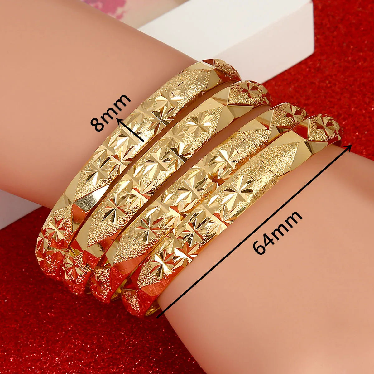 Trendy 4pcs Dubai Bangles for Women Men Gold Color Wide Bracelets African Ethiopia Jewelry