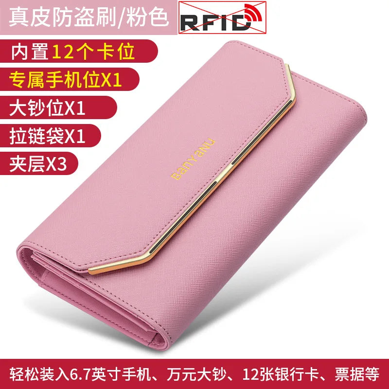 April New Women's Wallet Long Multiple Card Position Ladies Handbag Simple Fashion Genuine Leather Women's Bags Thin BYN-1655