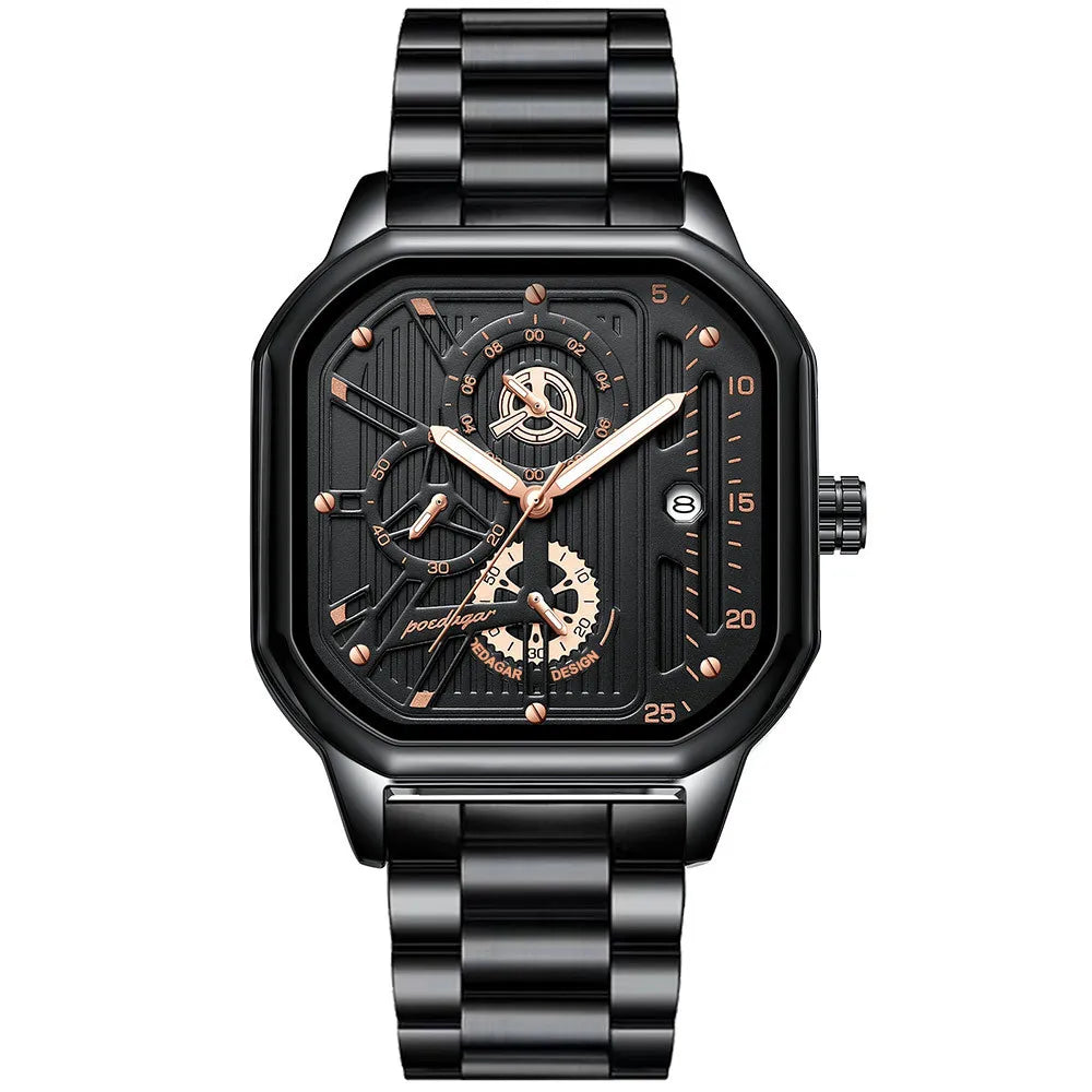 POEDAGAR 628 Luxury 3 Needles Quartz Watch Fashion Chronograph Stainless Steel Waterproof Luminous Date Men's Watches for Gift