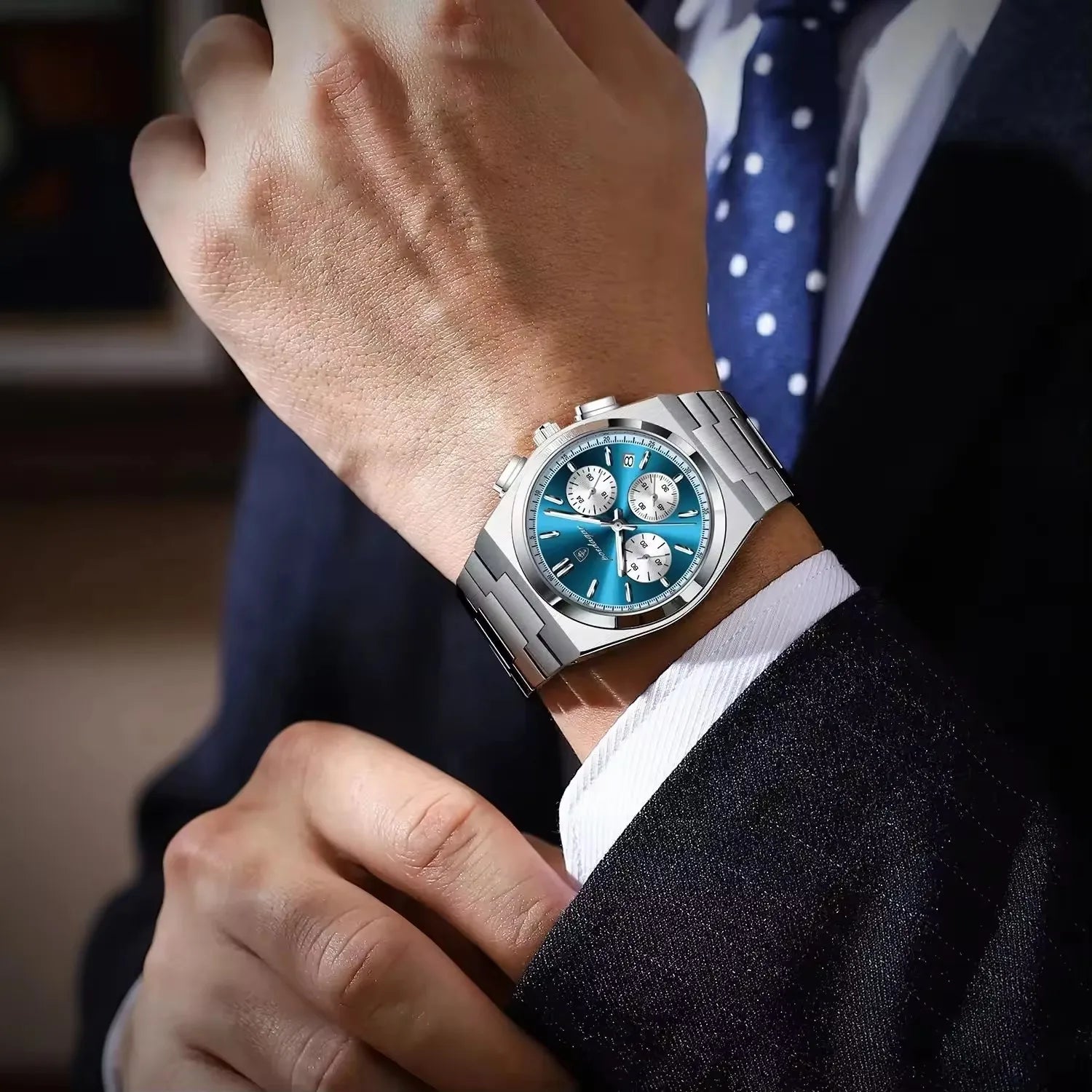 POEDAGAR 970 New Luxury Man Quartz Watch Sport Watch for Men Waterproof Luminous Date Chronograph Stainless Steel Men's Watches