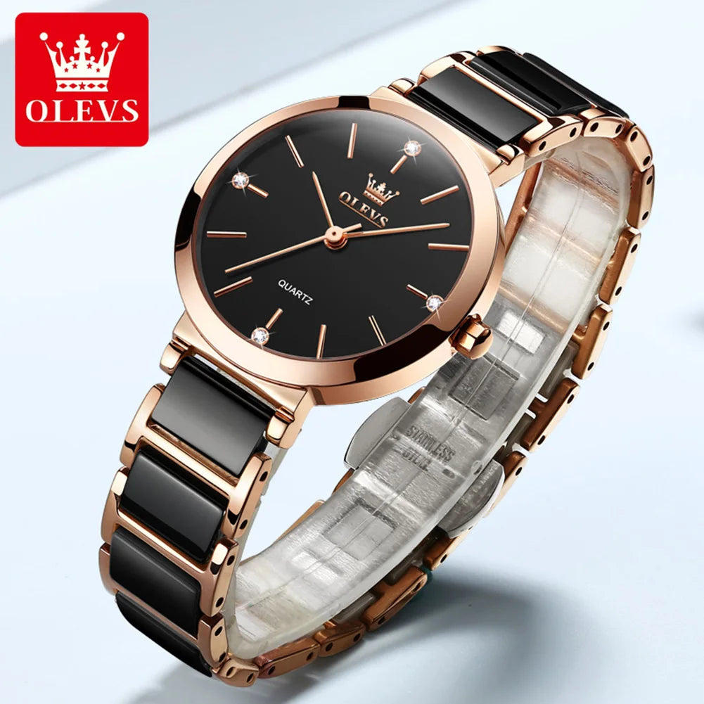 OLEVS Brand 5877 Japan Movement Fashionable Business Watch Ladies Waterproof Ceramic Women's Watches Quartz Wrist Watch