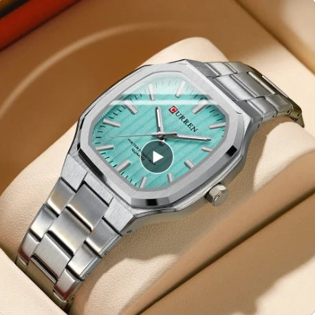 Curren 8458 Square Casual Men's Watches Stainless Steel Bracelet Simple Business Clock Luminous Hands Quartz Wristwatch for Men