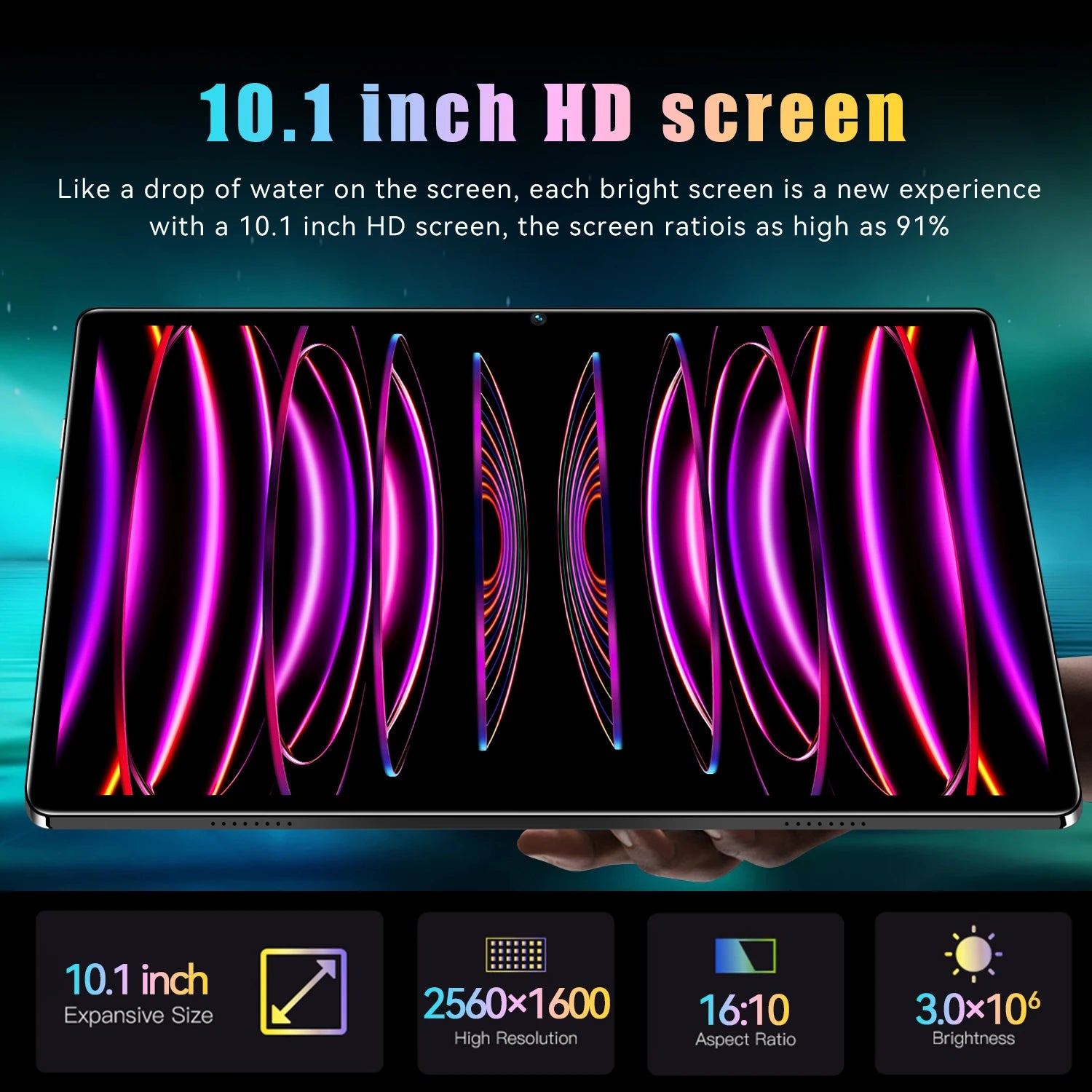 10.1" Ultra-Thin Android Tablet - Dual AI Cameras 8GB+256GB Memory, FHD IPS Touchscreen, 5G WiFi 6 Support, GPS Face ID