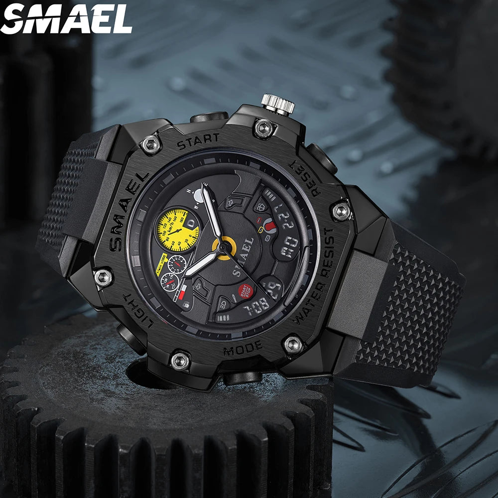 SMAEL 8092 New Design Trending Dual Time Sport Watch Analog Digital Watches for Men Alarm Luminous Calendar for Men's Watches