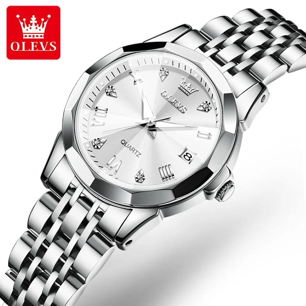 OLEVS 9931 Top Brand Women's Watches Elegant Rhombus Mirror Original Quartz Smart Ladies Wristwatch Stainless Steel Waterproof