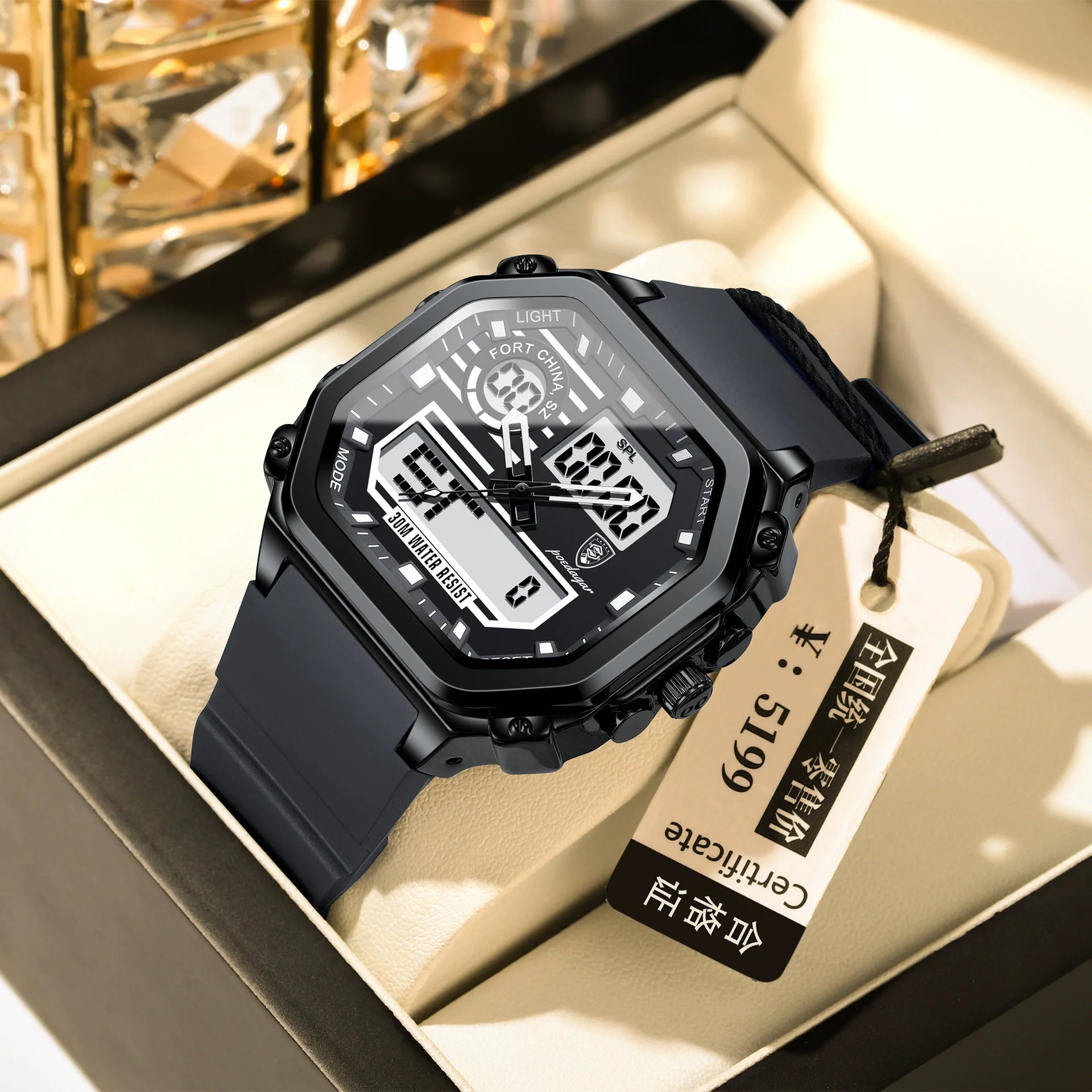 POEDAGAR New 993 LED Display Men's Watches Waterproof Silicone Chronograph Square Man Wristwatch  Men Digital Quartz Watch