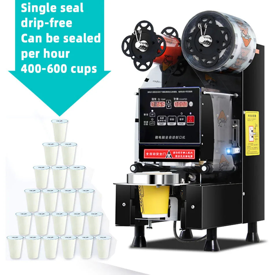 Commercial Electric Automatic Coffee Milk Tea Cold Hot Available Plastic Cup Sealing Machine
