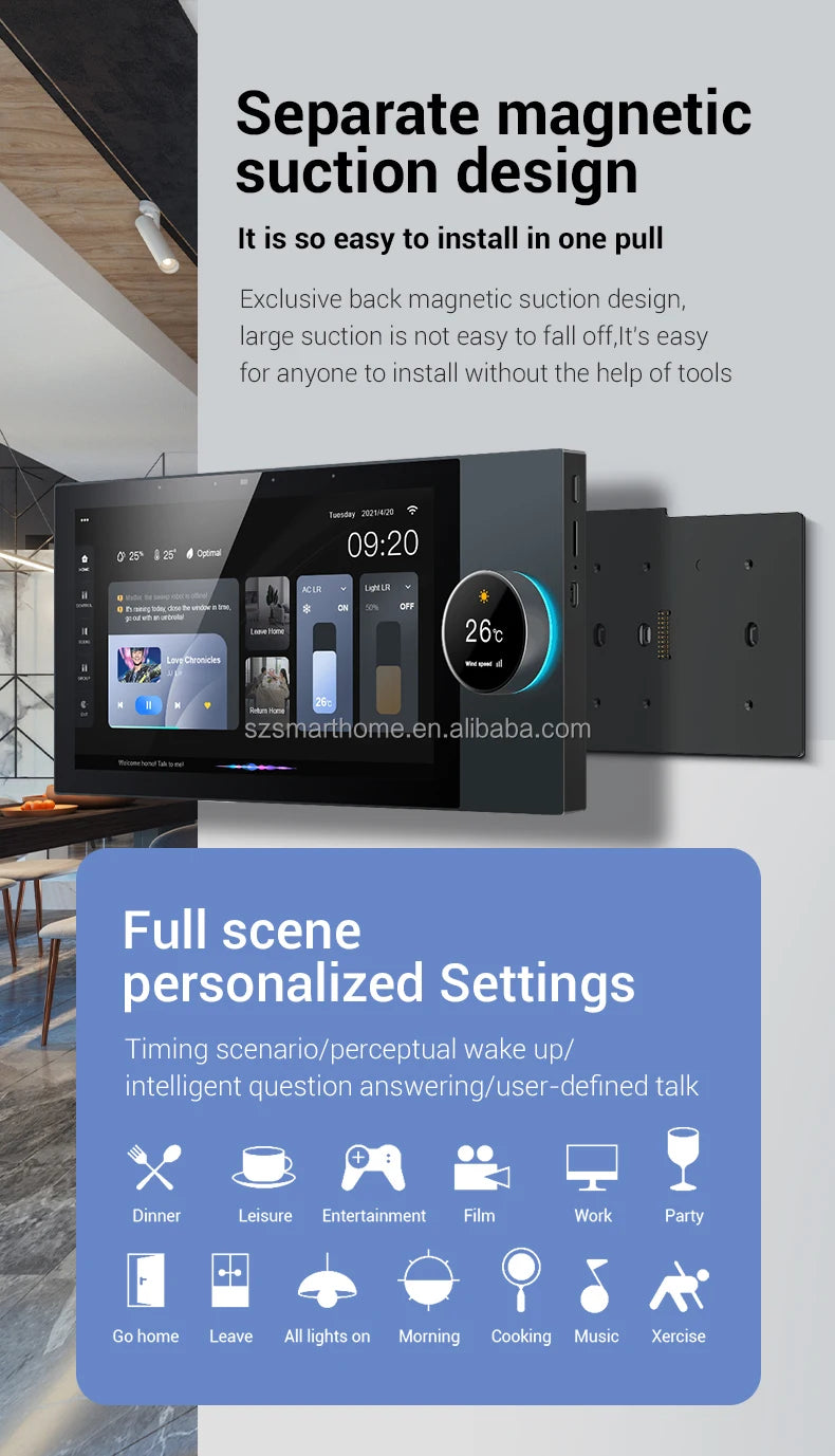 10-Inch Touch Screen Smart Home Control Panel Multi-Functional Tuya Android USB WiFi Enabled Home Background Music Zigbee Home