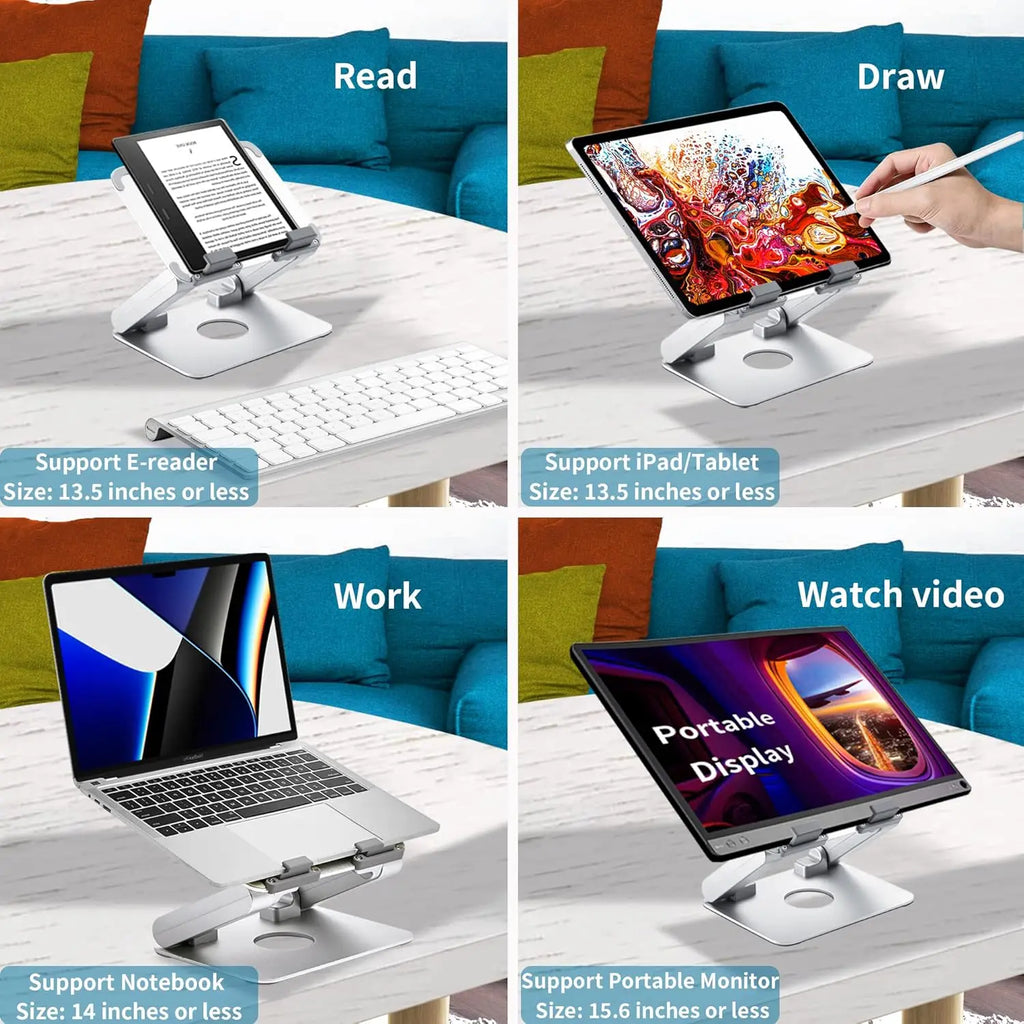 Metal Adjustable Laptop Stand 360 Degree Rotating Laptop Cooling Stand Foldable Laptop Riser Stand with Double Fans