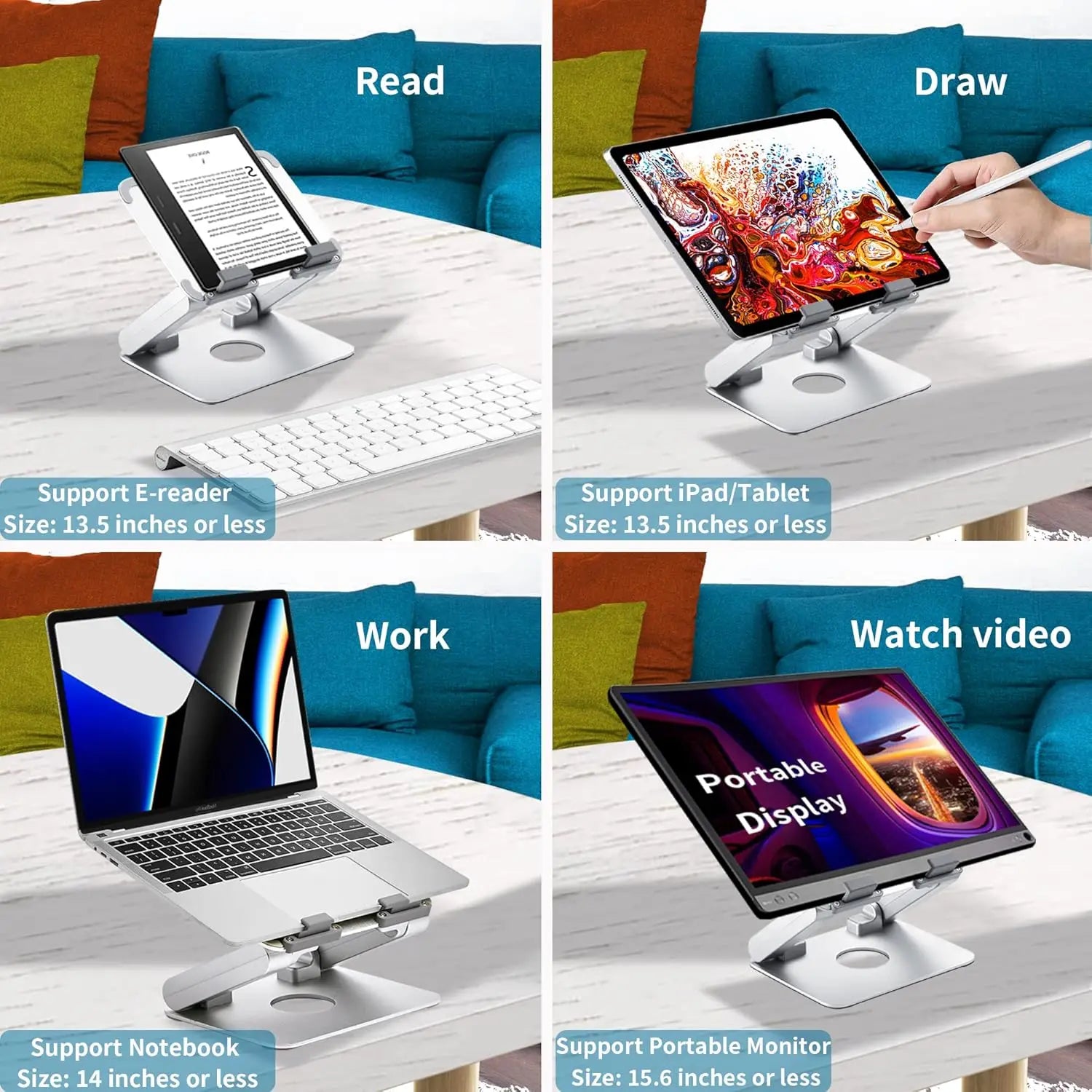 Metal Adjustable Laptop Stand 360 Degree Rotating Laptop Cooling Stand Foldable Laptop Riser Stand with Double Fans