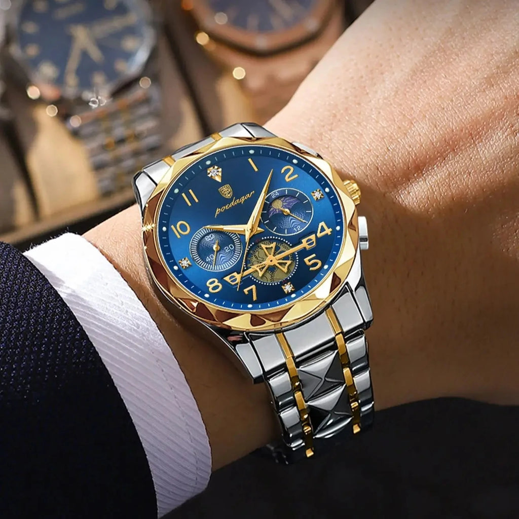 POEDAGAR Watch for Men 972 Luxury Steel Band Man Quartz Wrist Watch Waterproof Luminous Chronograph Men's Watches Reloj Clock