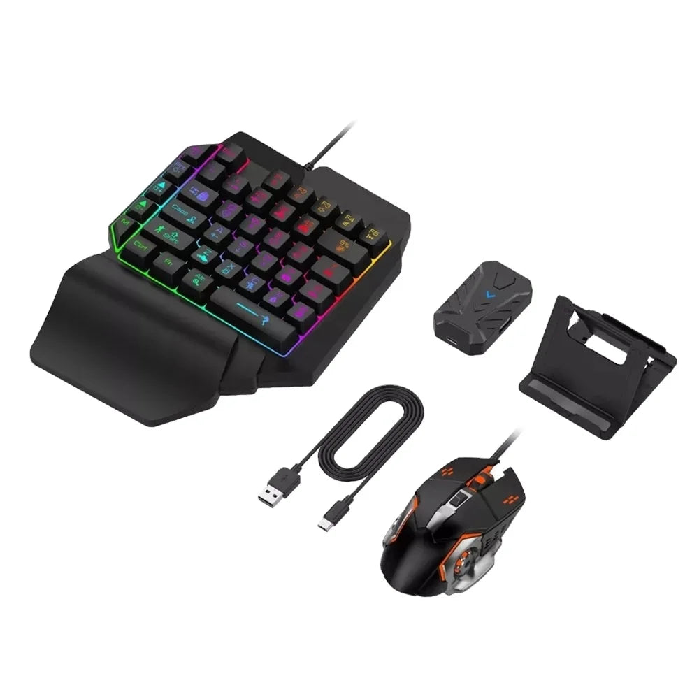 4 in 1 One Hand Gaming Keyboard and Mouse Backlight Wireless BT Game Converter for Android IOS FPS Mobile Phone