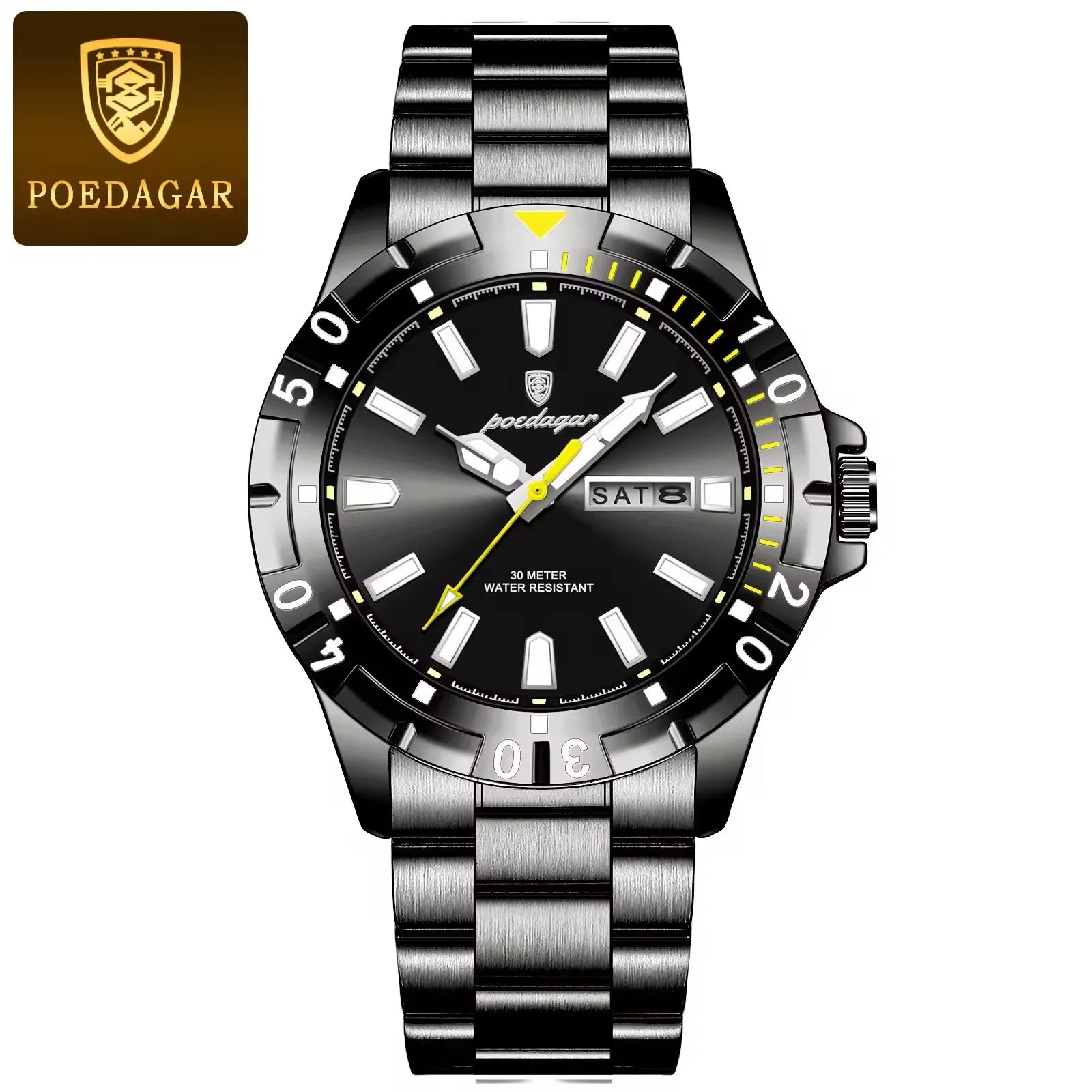 New POEDAGAR 959 Luxury Watch for Man Reloj Sports Men Quartz Watch Waterproof Luminous Date Week Stainless Steel Men's Watches