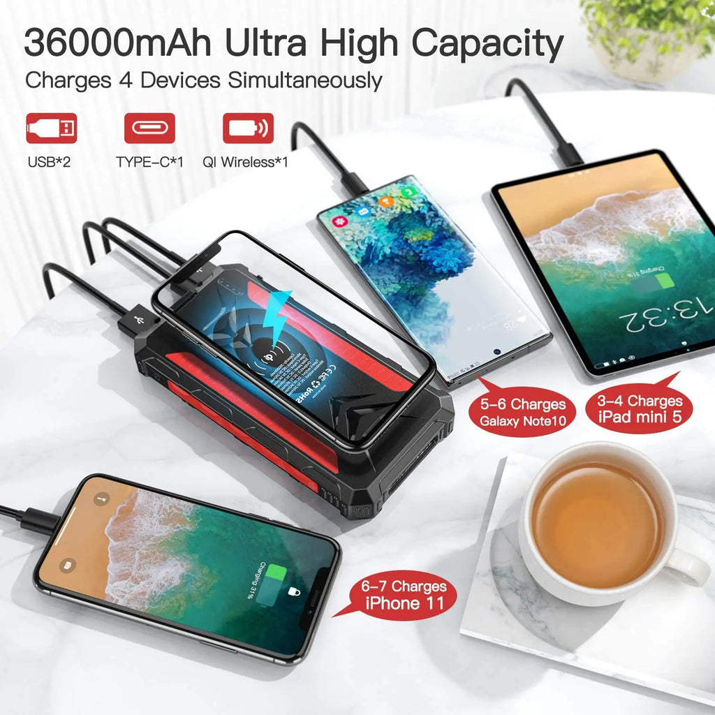 Wholesale OEM ODM Custom Solar Charger Power Bank Wireless Emergency Outdoor Camping 20000mAh Solar Power Bank for Mobile Phones