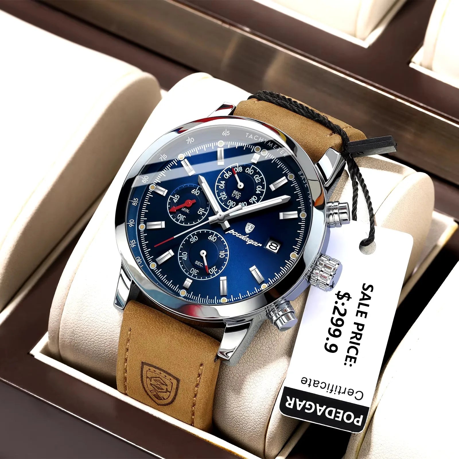 POEDAGAR 932 Men's Watches Casual Fashion Quartz Watch for Man Waterproof Leather Luminous Date Chronograph New