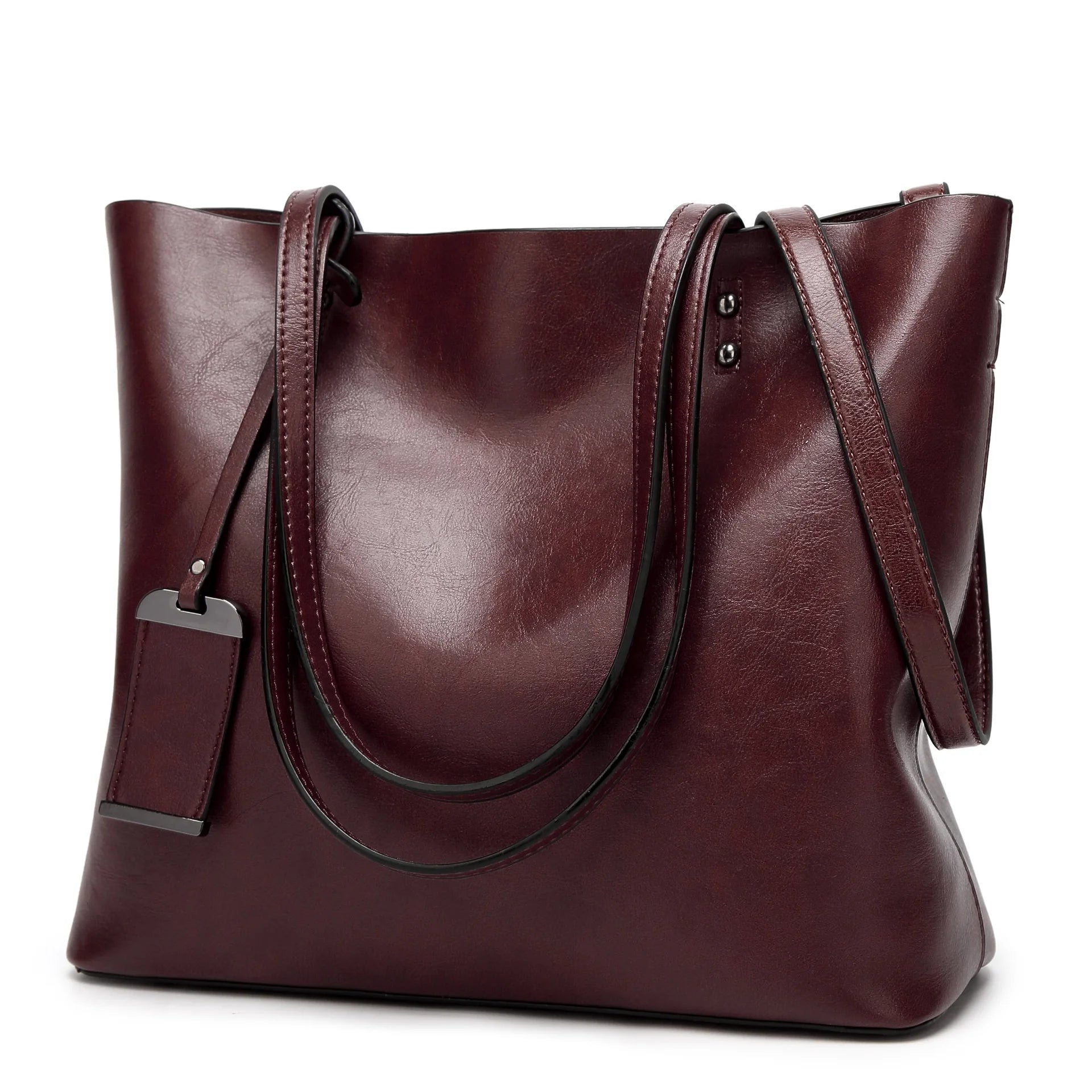 Quality Fashionable Large Capacity Women's Bags Retro Handbags Oil Leather Rivet Bags Female Bags Faux Leather 1 Piece Per Color