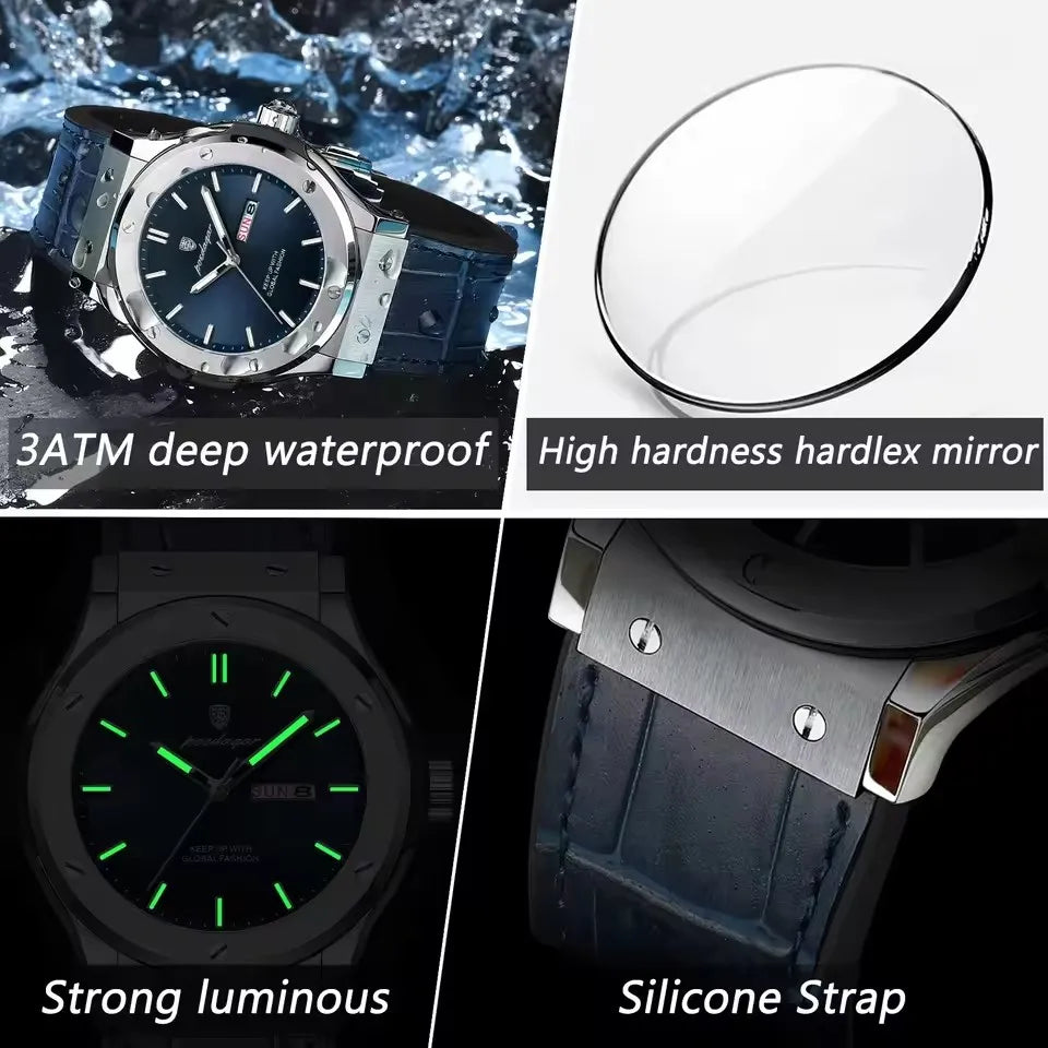 POEDAGAR 952 Fashion Men's Watches Trend Classic New Quartz Watch for Man Waterproof Luminous Week Date Wristwatch Leather