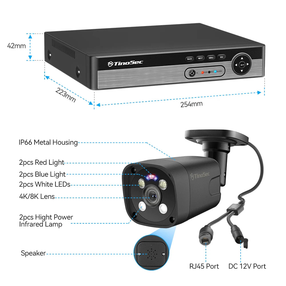 Techage 4MP IP POE Camera Home Security CCTV Camera 8CH POE NVR Kit Security Camera System