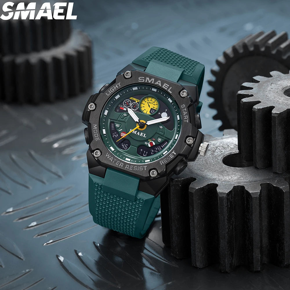 SMAEL 8092 New Design Trending Dual Time Sport Watch Analog Digital Watches for Men Alarm Luminous Calendar for Men's Watches