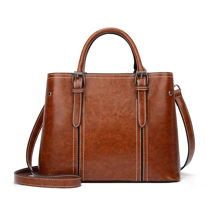 Fashion Style Vegan Oil PU Tote Ladies Shoulder Luxury Hand Bag Leather Bags Women Handbags