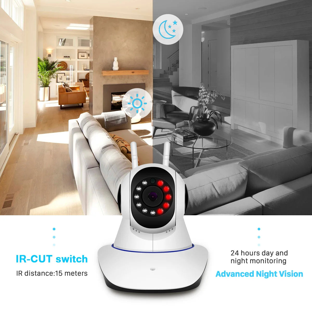 PTZ IP Camera  Home Security Indoor Wireless Baby Monitor HD 1080P Rotating 360 Degree Smart WiFi 3 Antennas