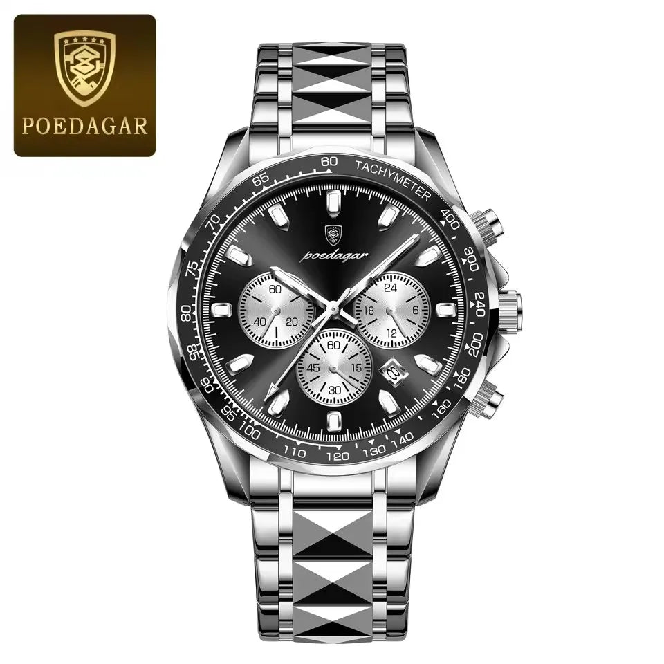 POEDAGAR Sports Watch Wrist Men Stainless Steel Quartz Watches Waterproof Luminous Date Chronograph Men's Watches Reloj Clock