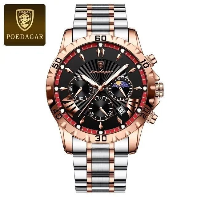 POEDAGAR 968 Sports Watch Men Quartz Waterproof Luminous Date Chronograph Men's Watches Stainless Steel Man Watch Male Clock